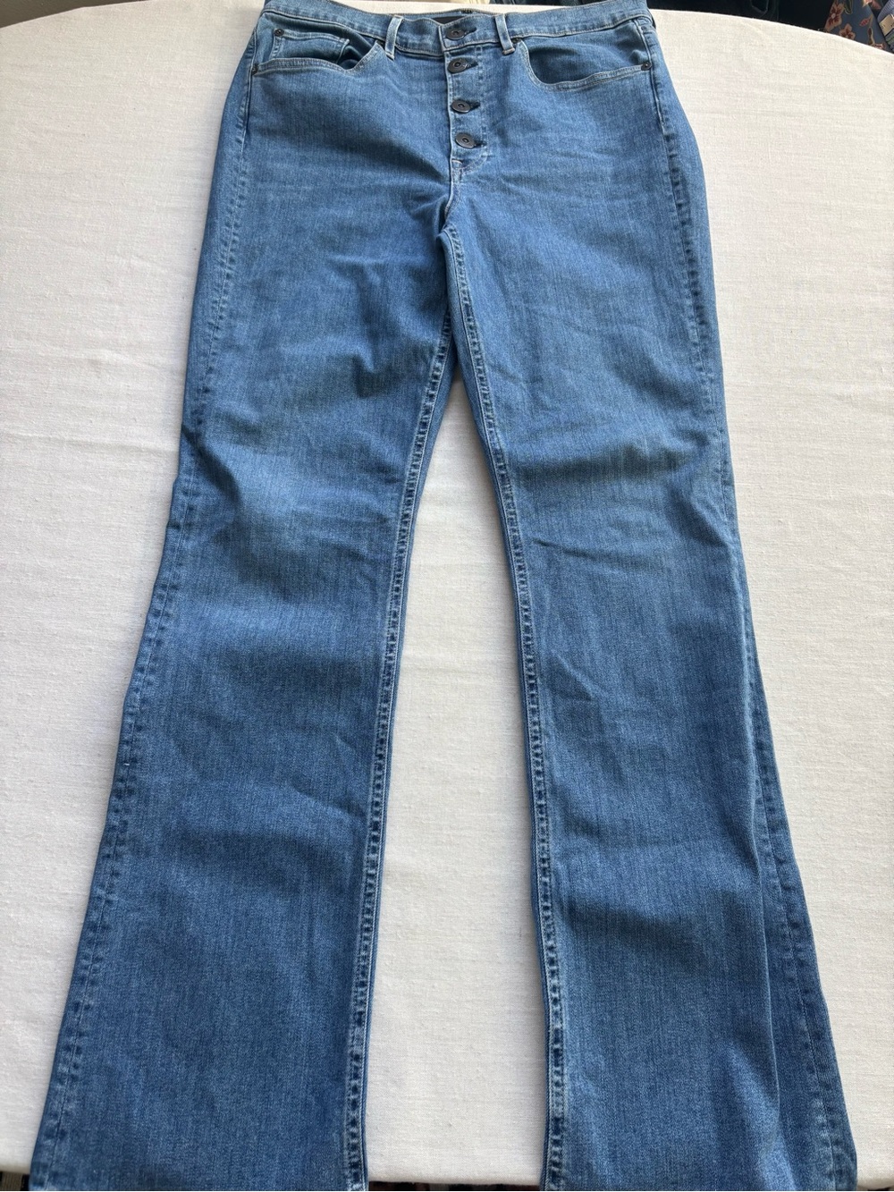 3x1 NYC High Rise Mini Flare Jeans Size 32 Medium Wash Button Fly Full Length